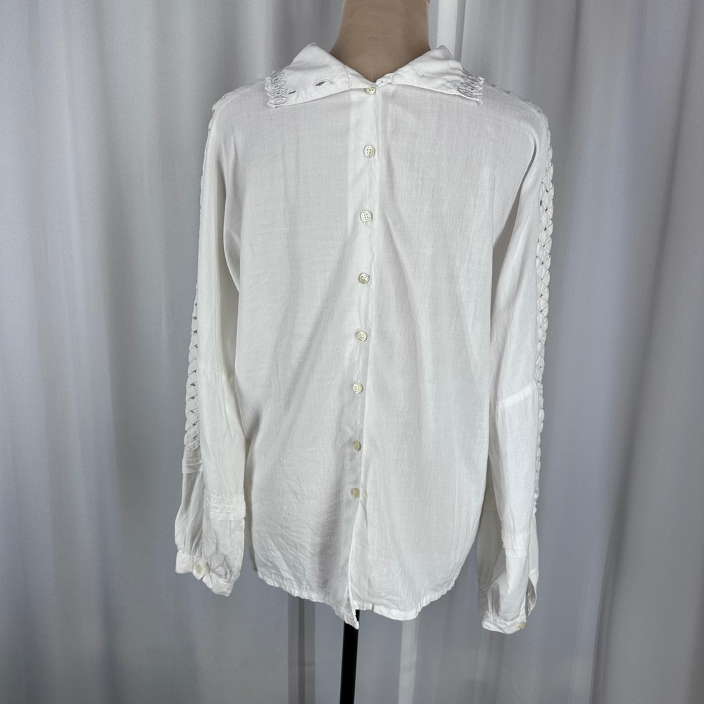 Jack Winter Vintage White Eyelet Beaded Blouse Victorian Mock Neck Top‎ 14 - Picture 3 of 16